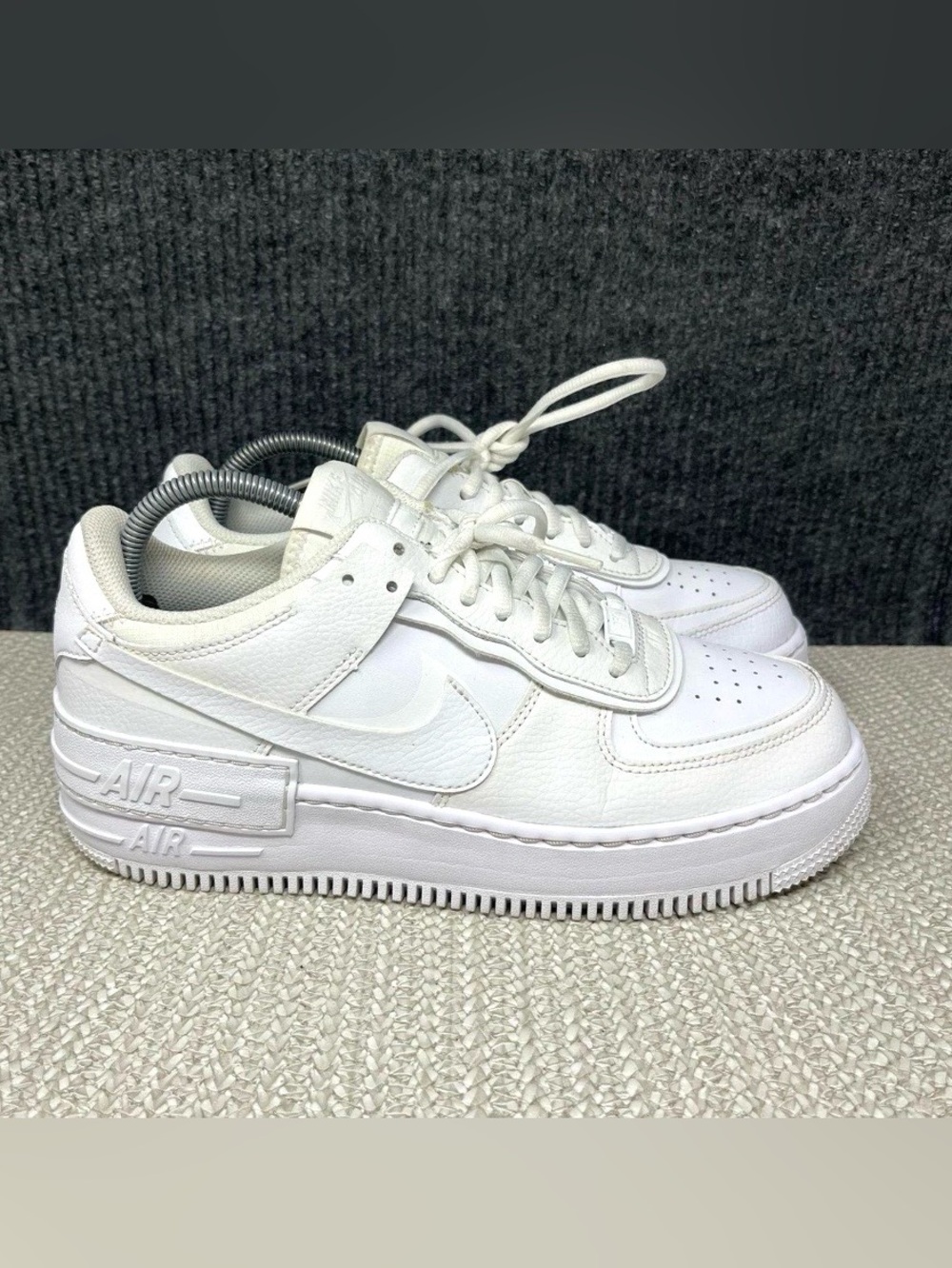 Nike Air Force 1 Shadow Triple White Leather Shoes Women's Size 5.5